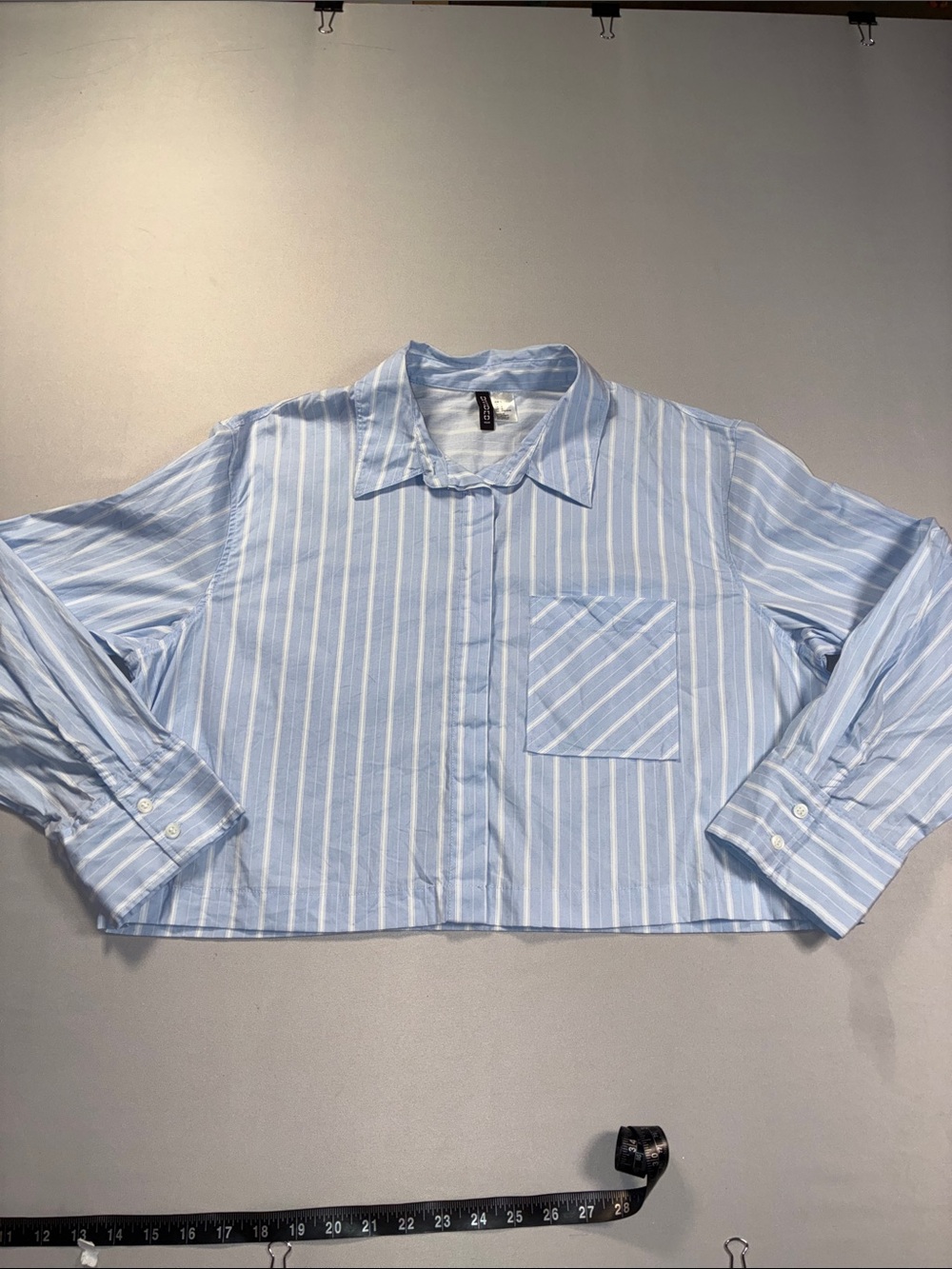 H&M Blue Striped Womens Large Button-Up Shirt
